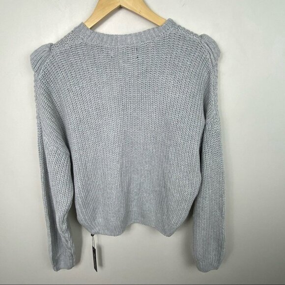 NWT BlankNYC Rum Ruffle Grey Knit Sweater Size Medium New With Tags Ribbed Boho - Picture 7 of 14